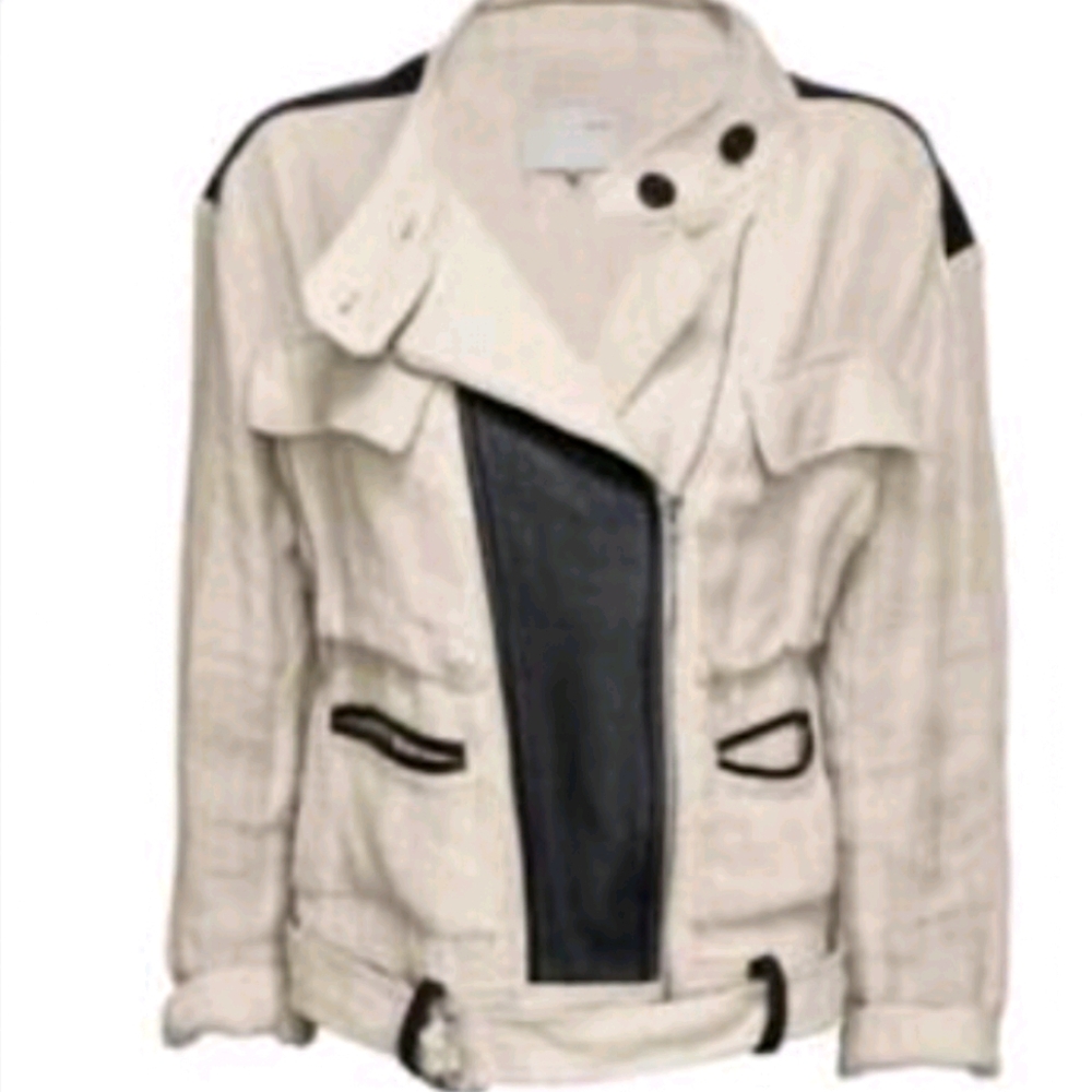 Leather trimmed linen jacket